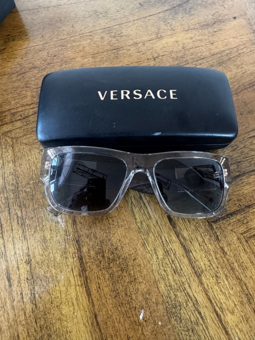 Versace Translucent Beige Frame Sunglasses with Dark Lenses